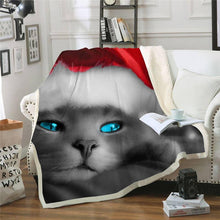 Load image into Gallery viewer, Christmas Blanket | Christmas Gray Cat Fleece Throw Blanket for Adult and Kids