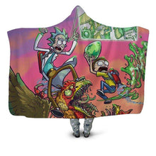 Load image into Gallery viewer, Rick and Morty Hooded Blanket |  Rick&amp;morty Fleece Cartoon Hooded Blanket  for Adults Kids