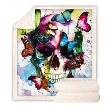 Load image into Gallery viewer, Skull Butterfly Throw Blanket for Adult Kids 3D Printed Skull Fleece Blanket