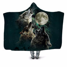 Load image into Gallery viewer, Wolf hooded blanket