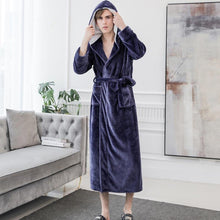 Load image into Gallery viewer, Blue Plush Soft Warm Couple Fleece Robe with Hood for Women &amp; Men